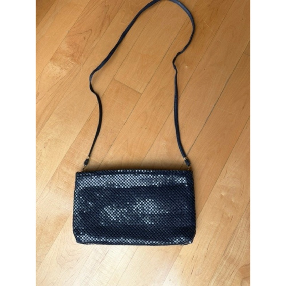 Vtg 80s Whiting and Davis Navy Blue Metal Mesh Bag Vintage Evening Clutch